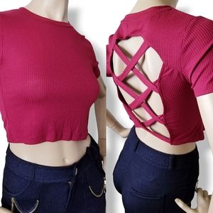 Heart & Hips Red Criss Cross Back Ribbed Crop Top